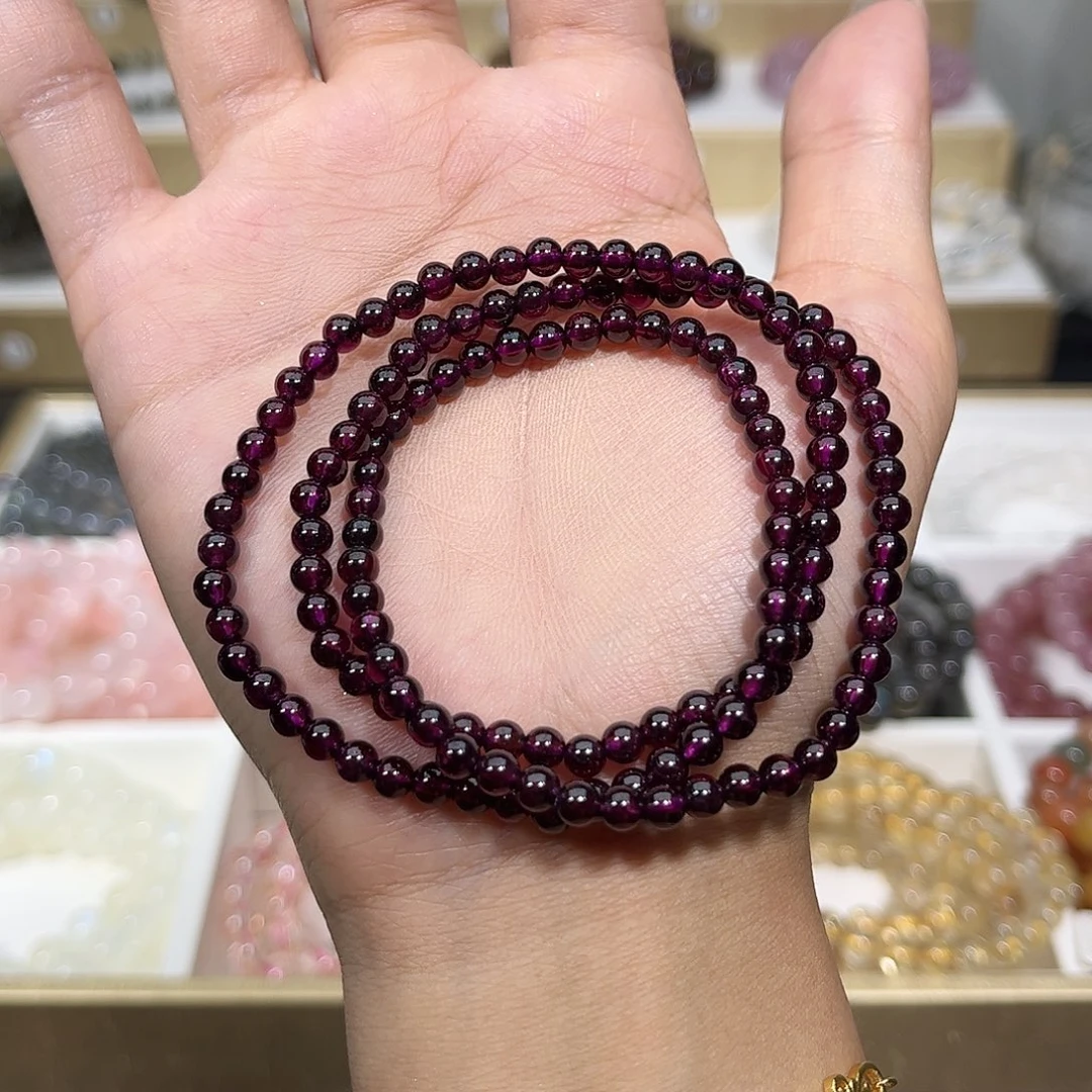 水晶手链未镶嵌紫牙乌石榴石三圈4mm