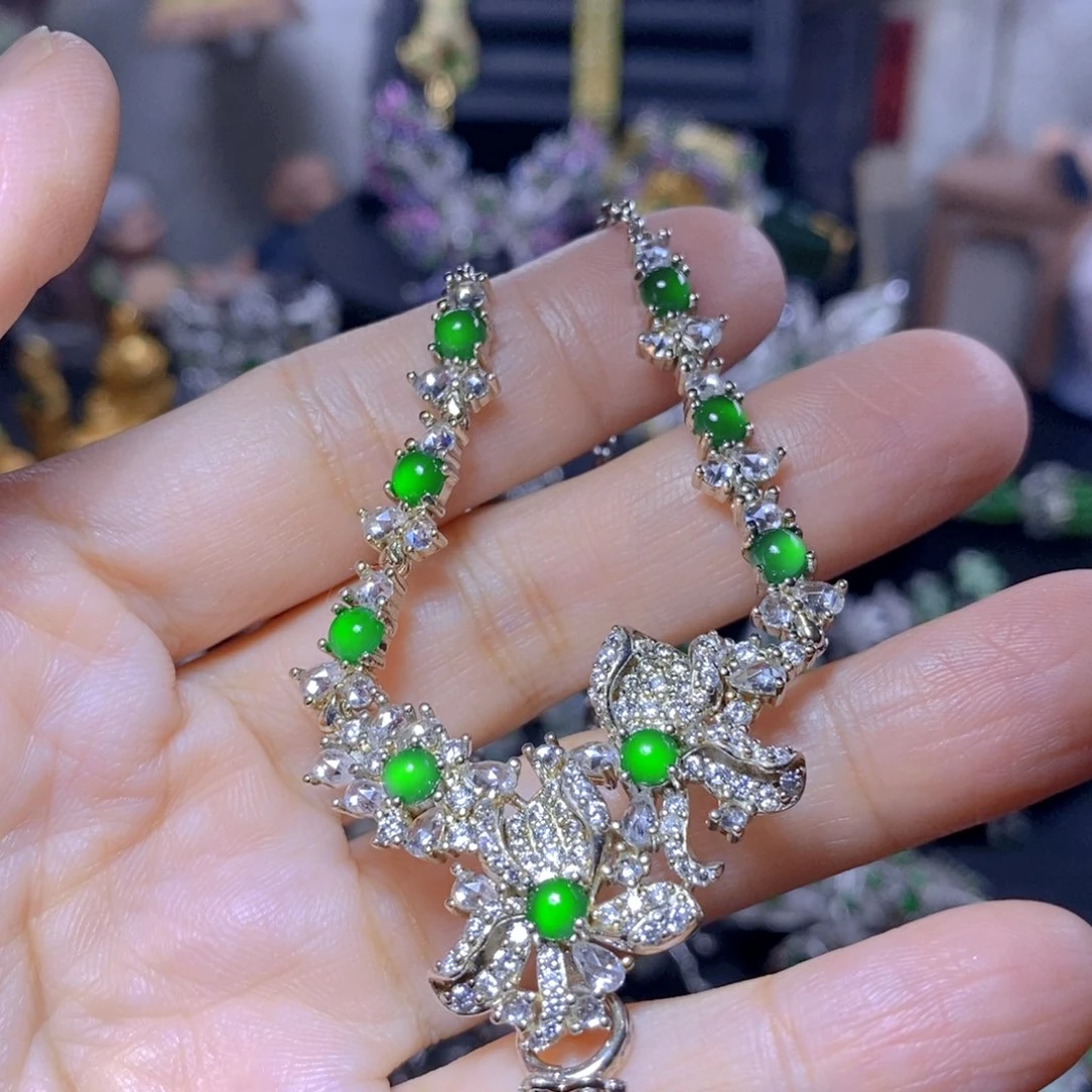 翡翠银S925镶嵌颈饰天然翡翠