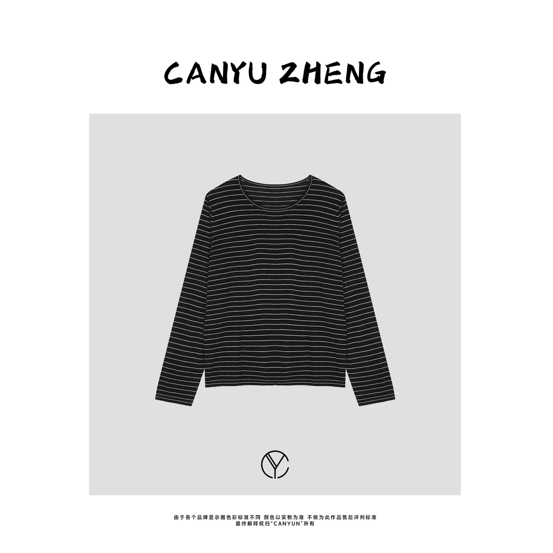CANYU春夏 “曲线” 条纹控 撞色圆领T恤上衣