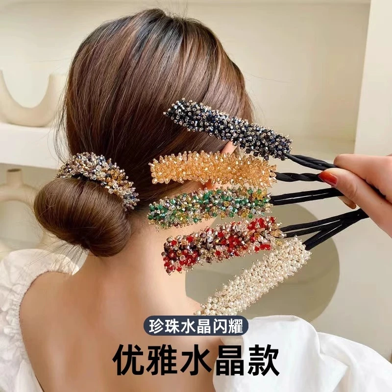 盘发棒神器水晶造型珍珠器女头发蓬松发饰丸子头卷发发夹头绳花朵