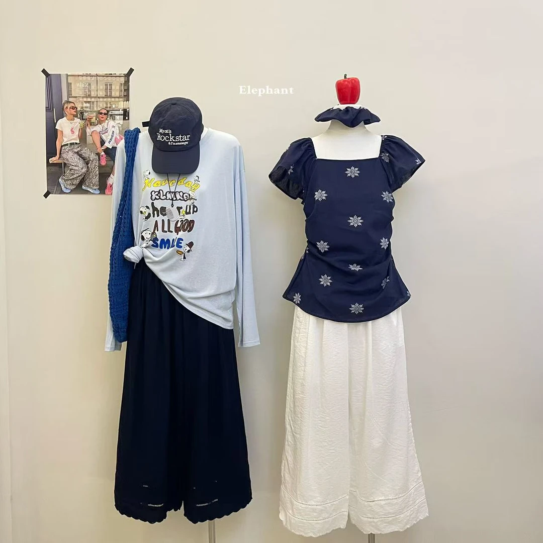 大象@9688 韩系百搭镂空花边休闲长裤（裤长84