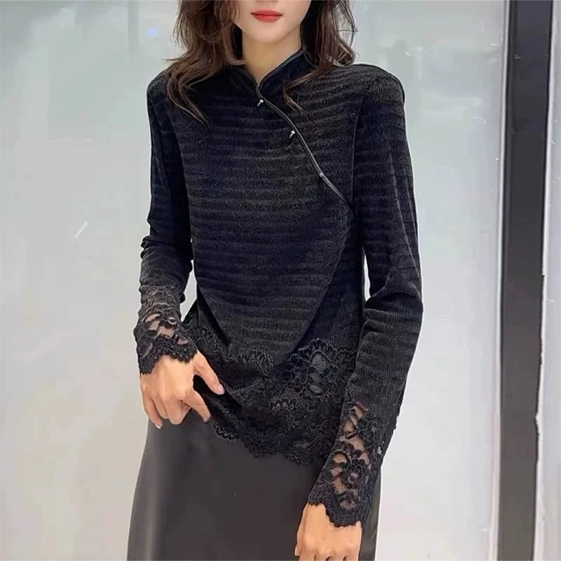 欧洲站2025春款新款欧货高档女装宽松时尚休闲百搭蕾丝袖口衬衫