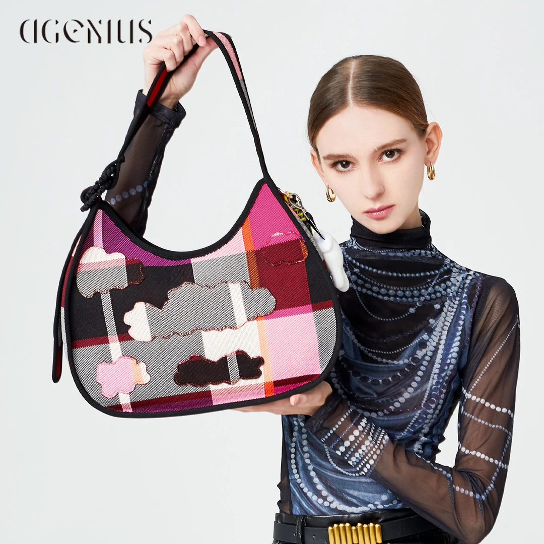 DGENIUS原创彩色编织女包包高级感月牙包大容量托特包休闲饺子包