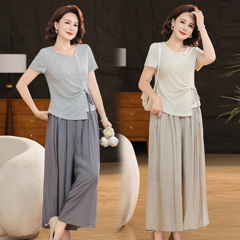 【大唐夫人】妈妈夏装短袖套装气质中年妇女休闲两件套