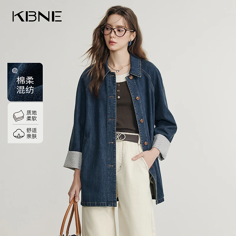 KBNE风衣外套女小个子2025新款爆款洋气牛仔复古中长款风衣气质