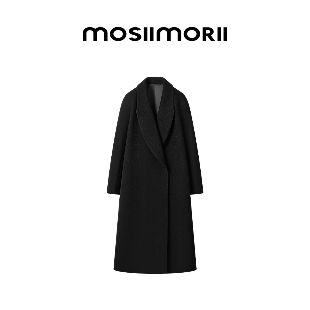 【暮雪冬藏】100%羊毛秋冬显瘦气质黑色中长款毛呢外套羊毛大衣sy