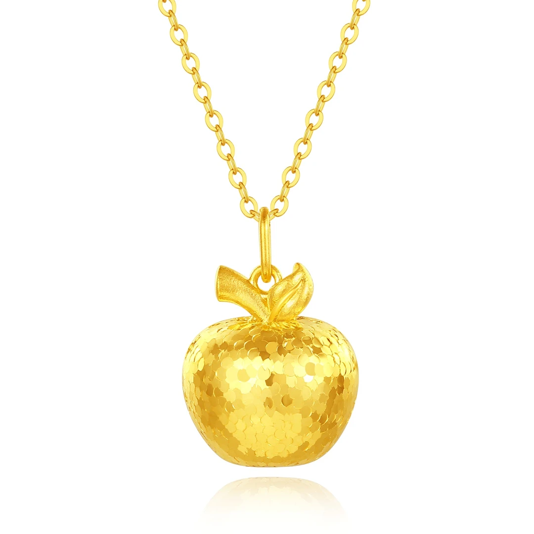 【圣诞礼物】周大生黄金苹果女款足金硬金吊坠轻奢爆闪平安夜项链
