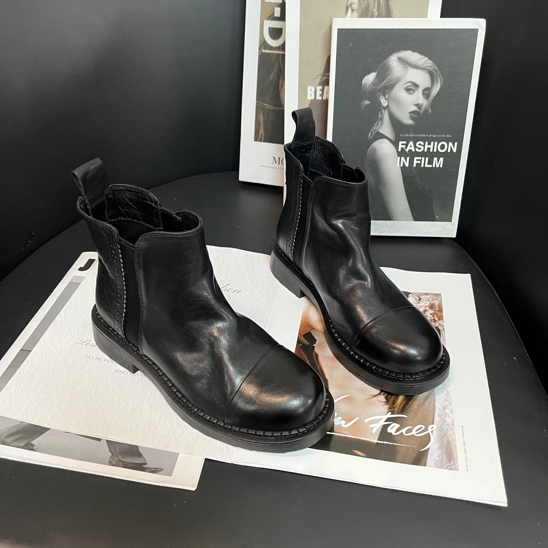 陈老板-牛皮2.5公分/高奢真皮短靴女鞋百搭时尚秋冬靴子8069