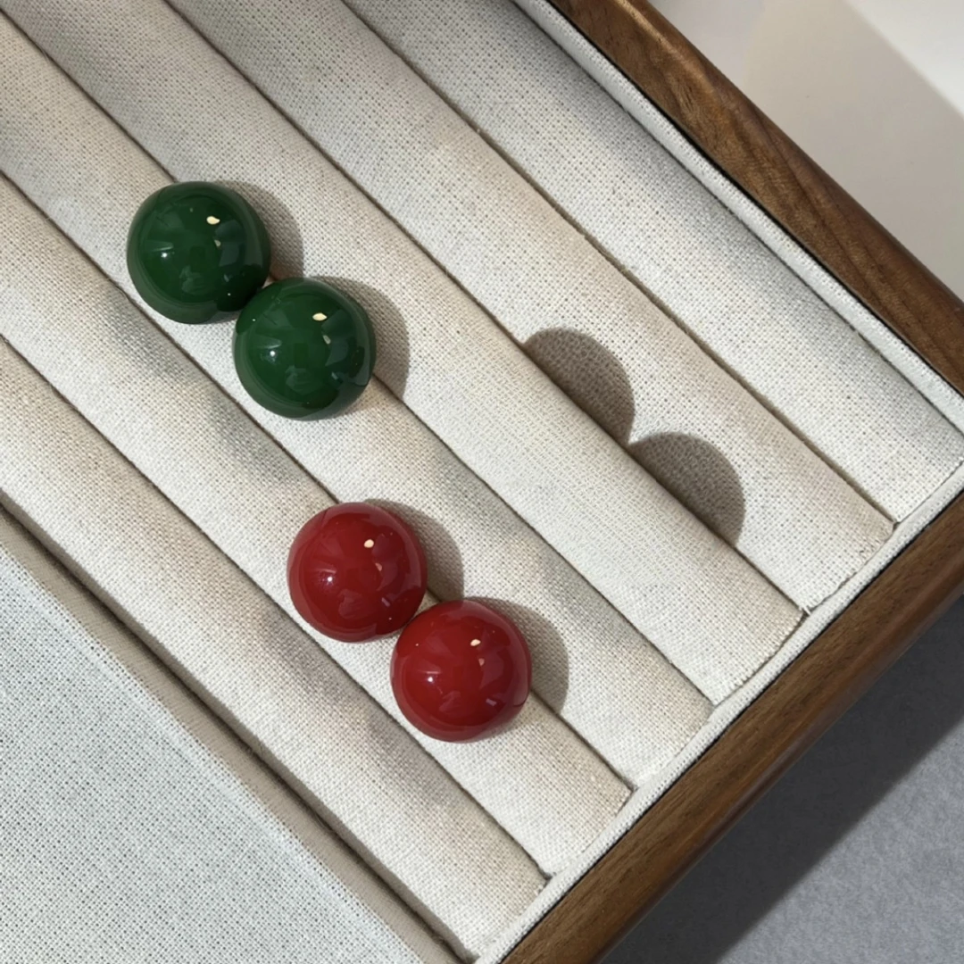 铜合金珐琅耳饰 铜合金半圆球耳环珐琅工艺时尚百搭少女精致