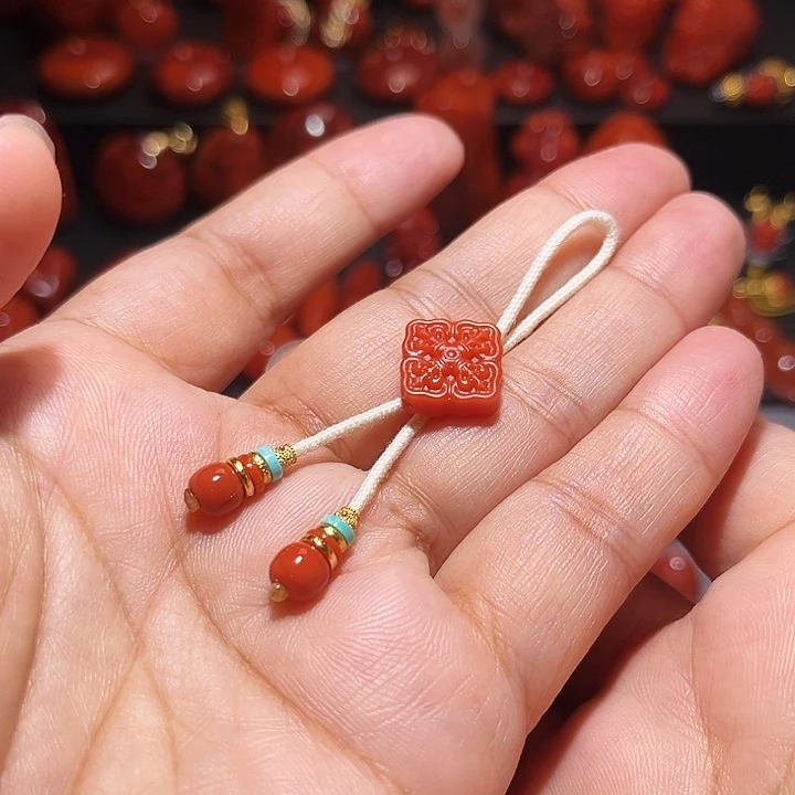 南红玛瑙未镶嵌配饰弟子珠6+金杆杵背云