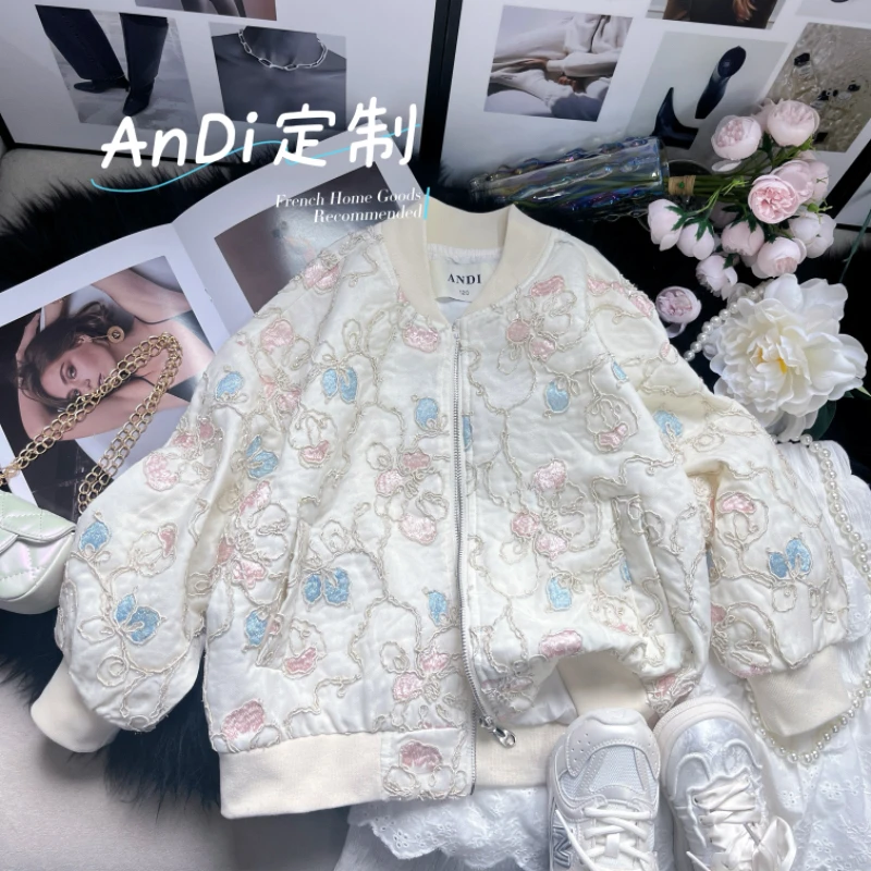 〖ANDI〗订制春季新款女童中大童花朵刺绣棒球服外套3655