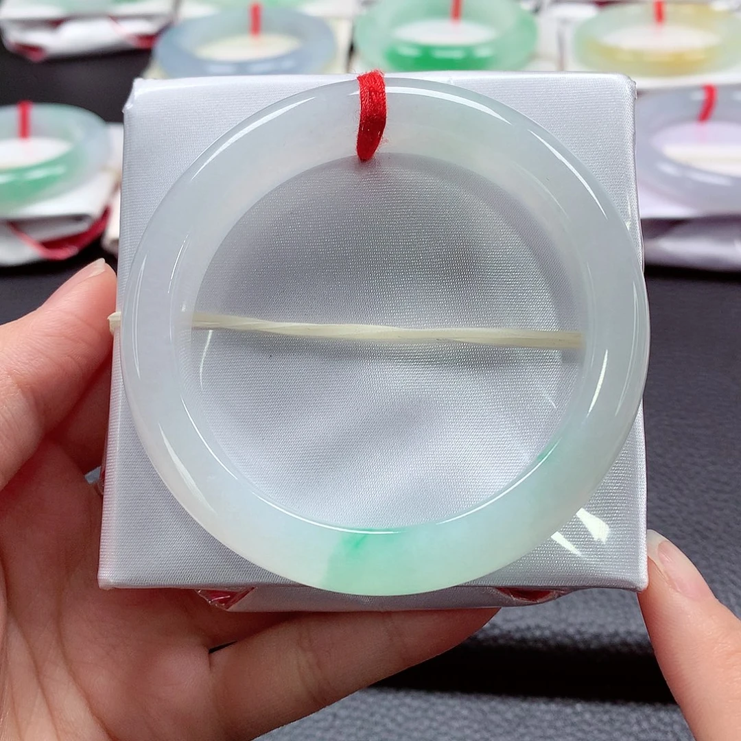 翡翠手镯未镶嵌天然a货翡翠55飘金丝绿