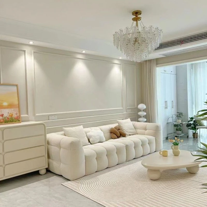 Boba棉花糖布羊羔绒布艺沙发家用简约小户型北欧客厅复古云朵直排