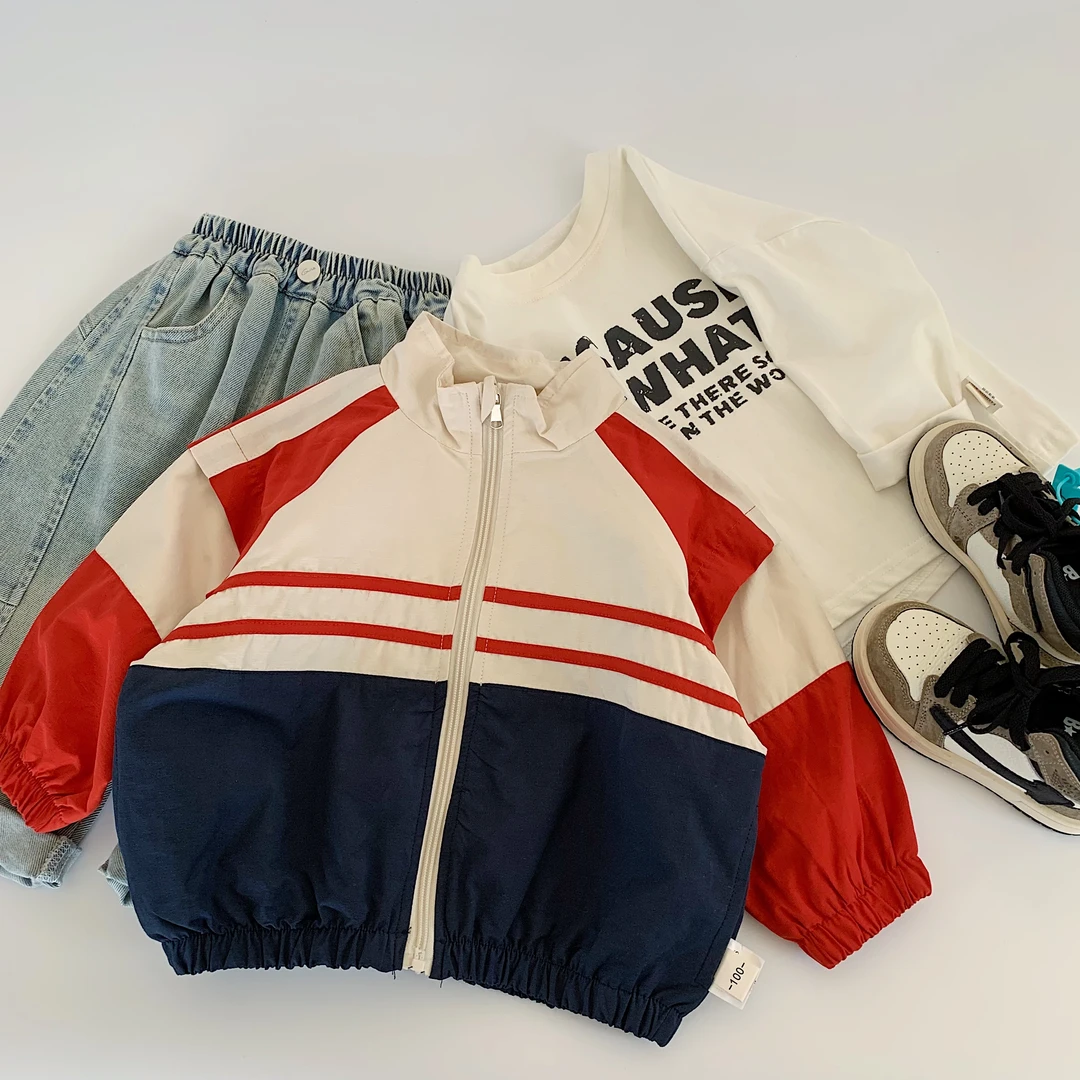8/3【鎏年三色】外套秋款新品复古撞色拉链开衫外套男女童休闲夹克