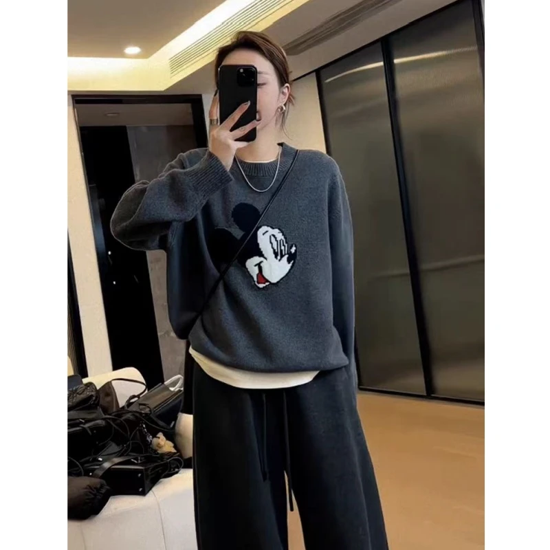 韩系卡通米奇提花减龄针织衫毛衣套头女