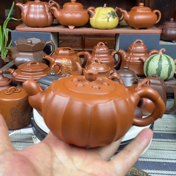 茶壶紫砂筋纹莲子230cc原矿赵庄朱泥