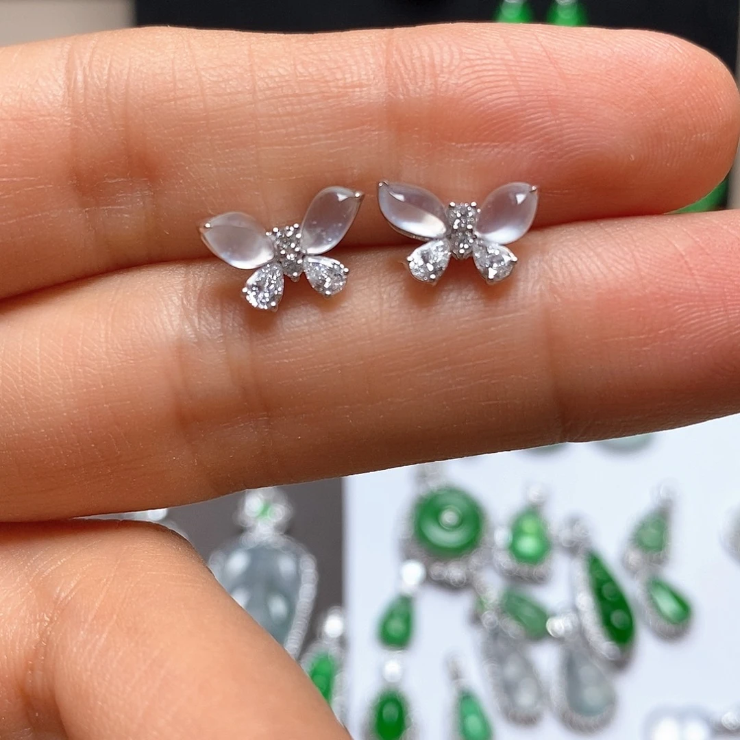 翡翠18K金镶嵌颈饰耳钉