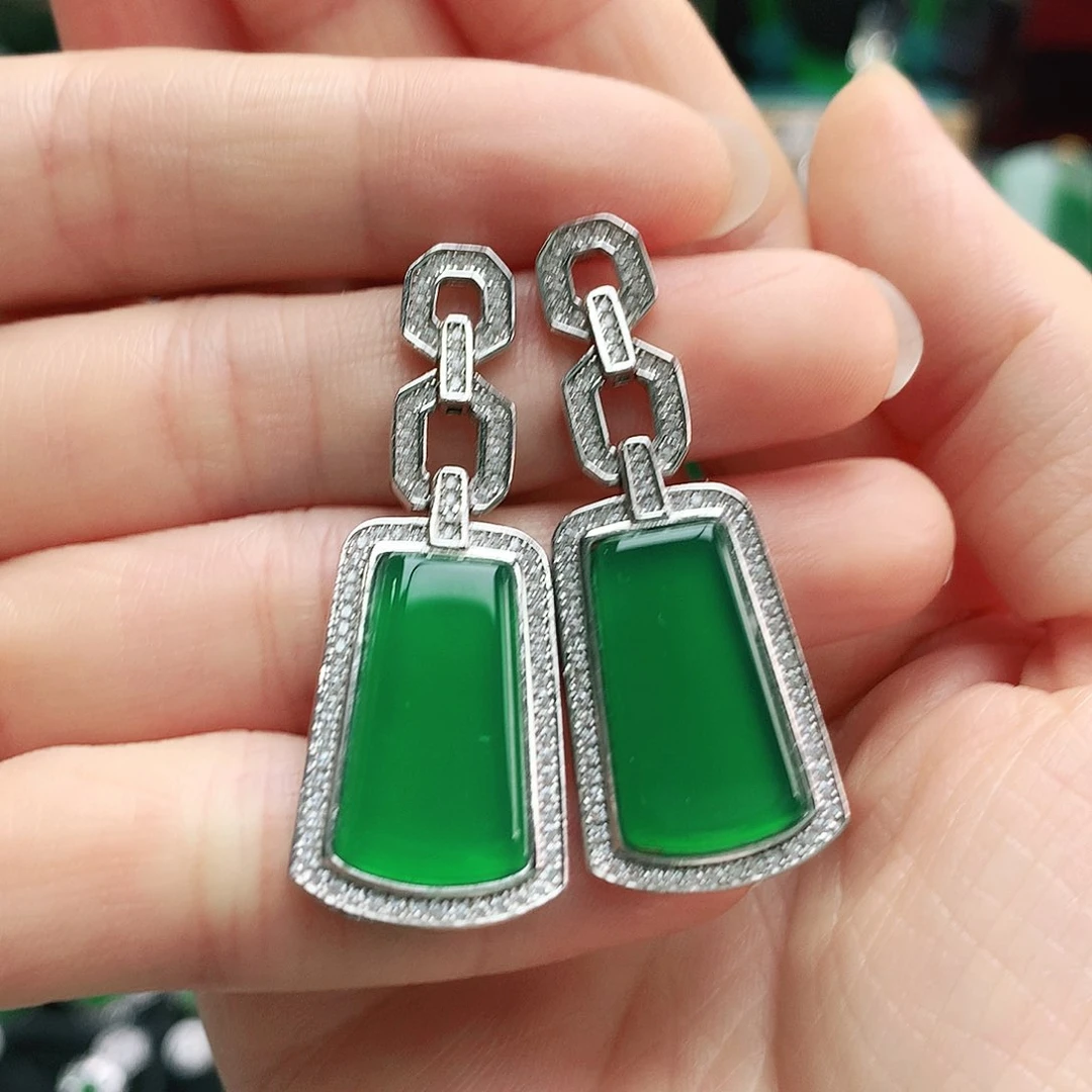 玛瑙/玉髓耳钉银S925镶嵌