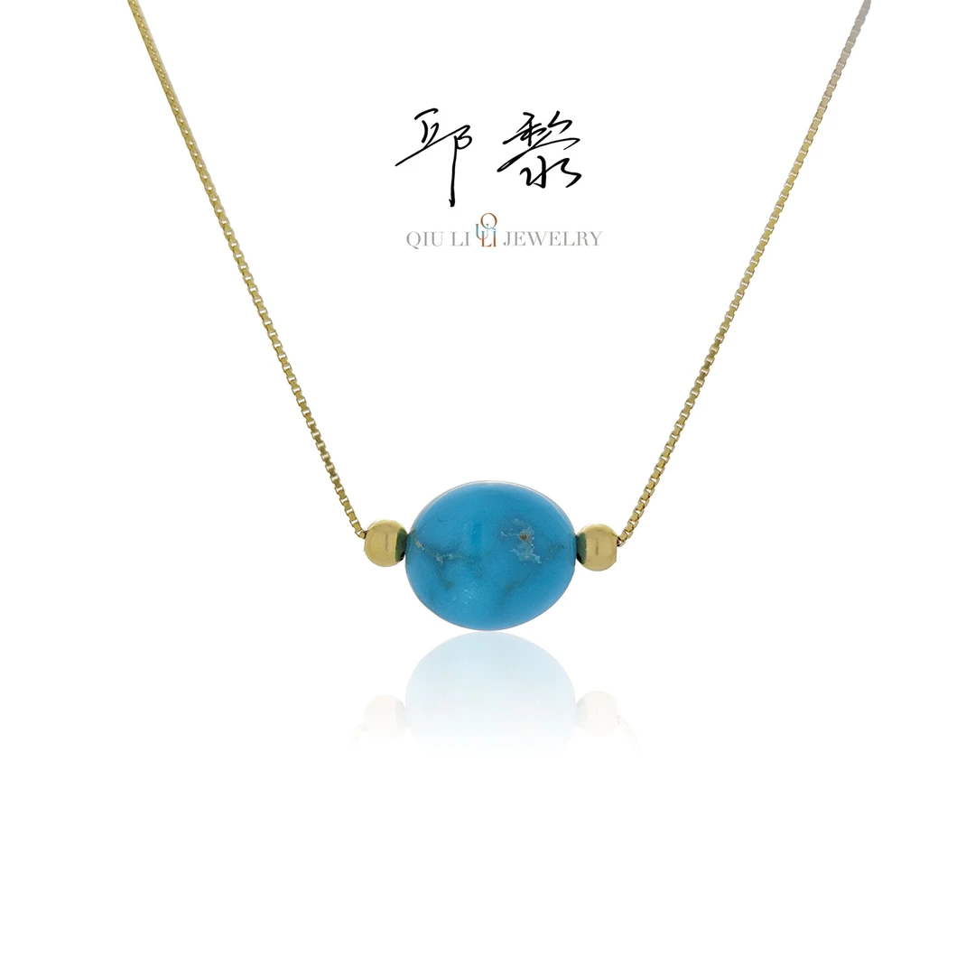 邱黎设计 ·「美松」925银时尚款土豆随形珠绿松石项链1h7310