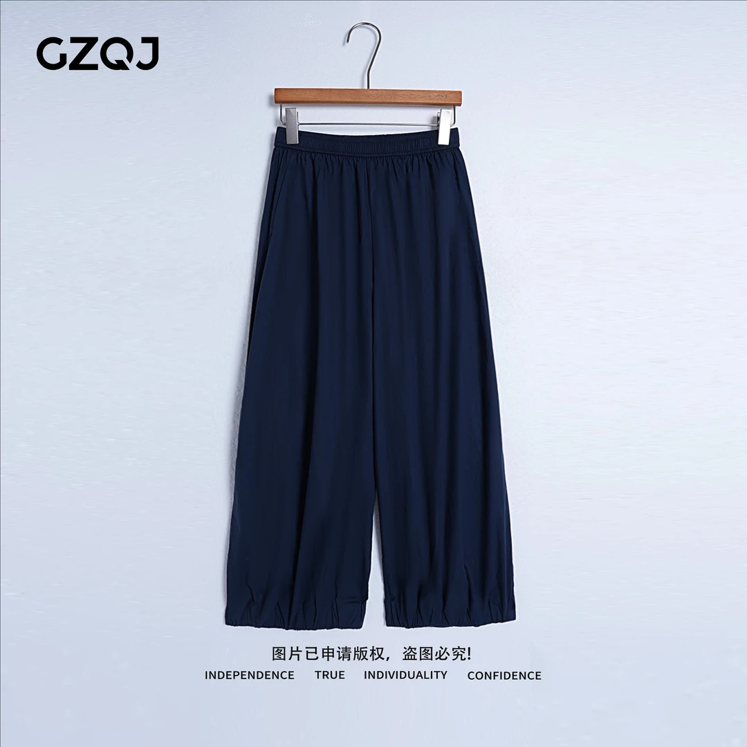 广州琴姐【青罗缚影】欧若风宽松显瘦休闲阔腿八分灯笼裤子女夏7722