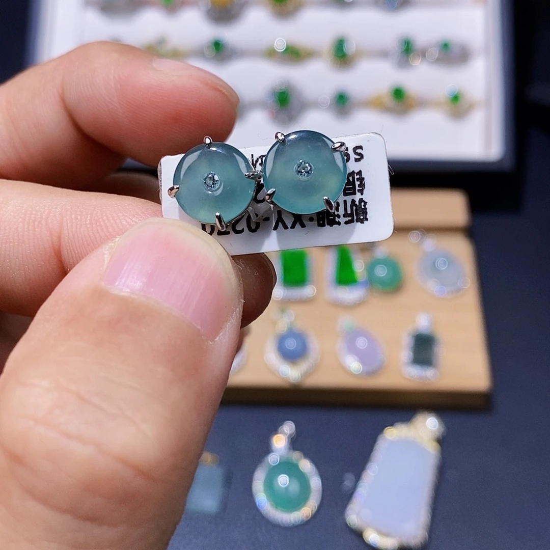 银S925镶嵌翡翠耳饰w w