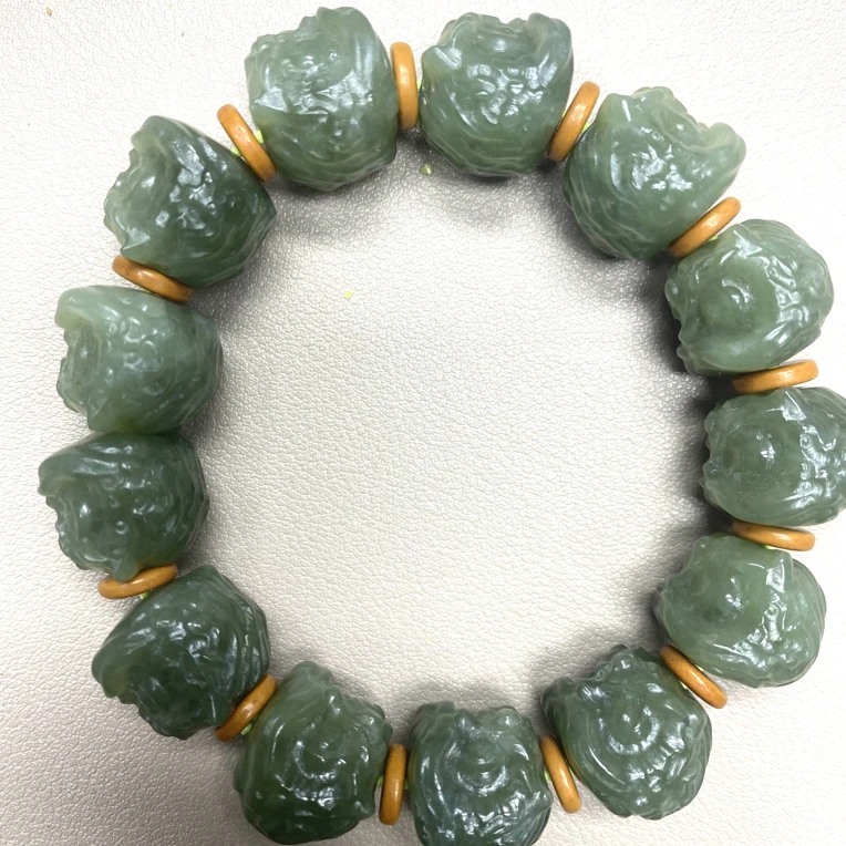 和田玉醒狮雕工手串卡15左右多样