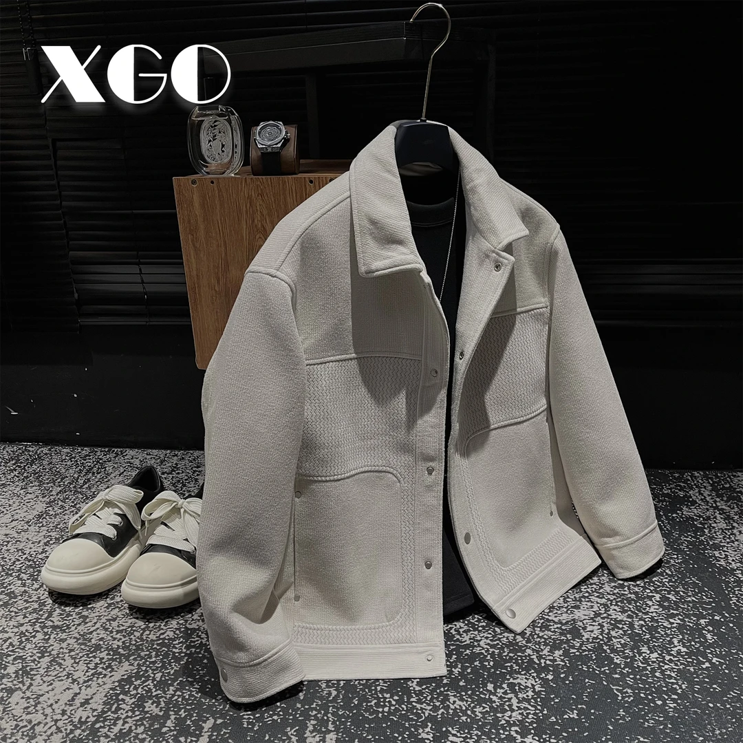 【XGORAD】冬季男士原创拼接设计高定百搭翻领长袖保暖毛呢夹克外套