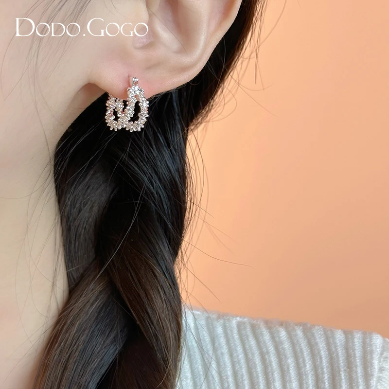 DODOGOGO 合金耳饰 双层满天星耳扣气质精致时尚百搭设计感耳环女