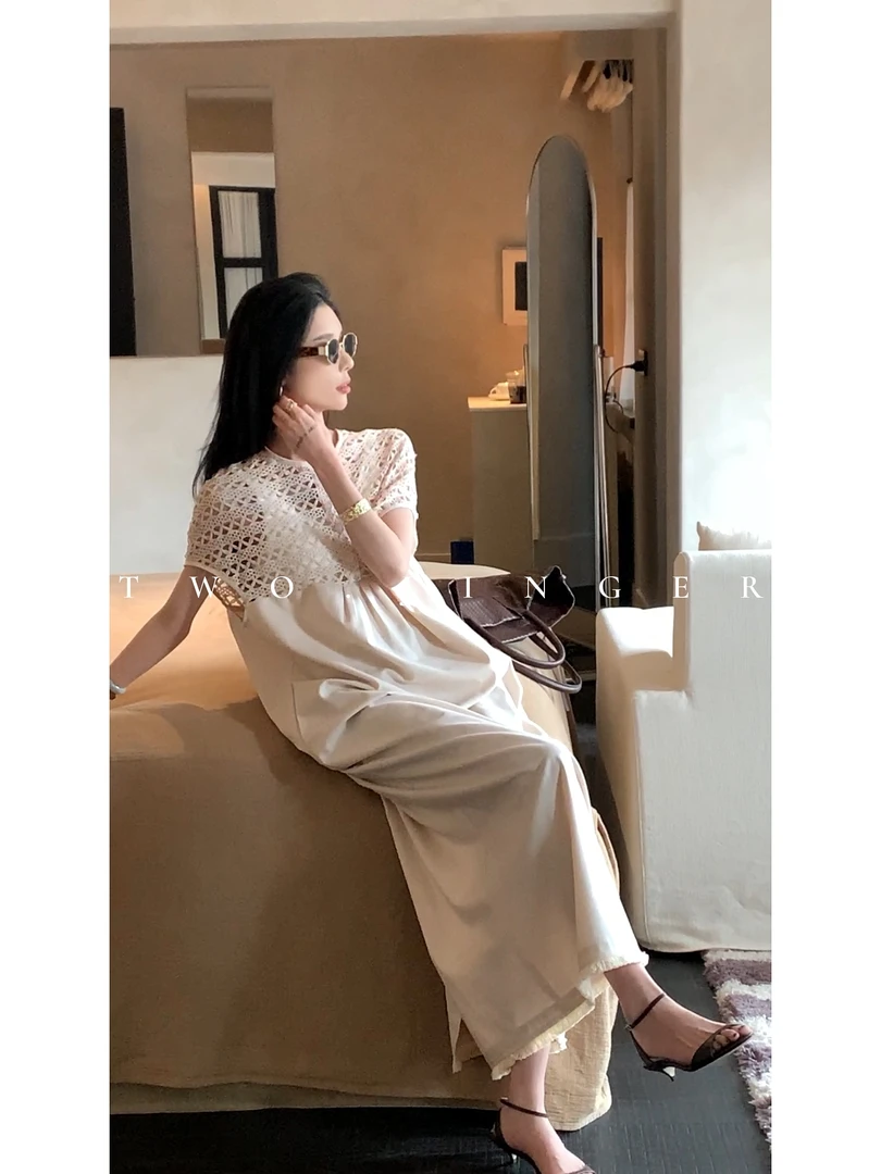 二静子极简约静奢（雅典娜）女神级别的高定手工钩花亚麻裙 CX98822