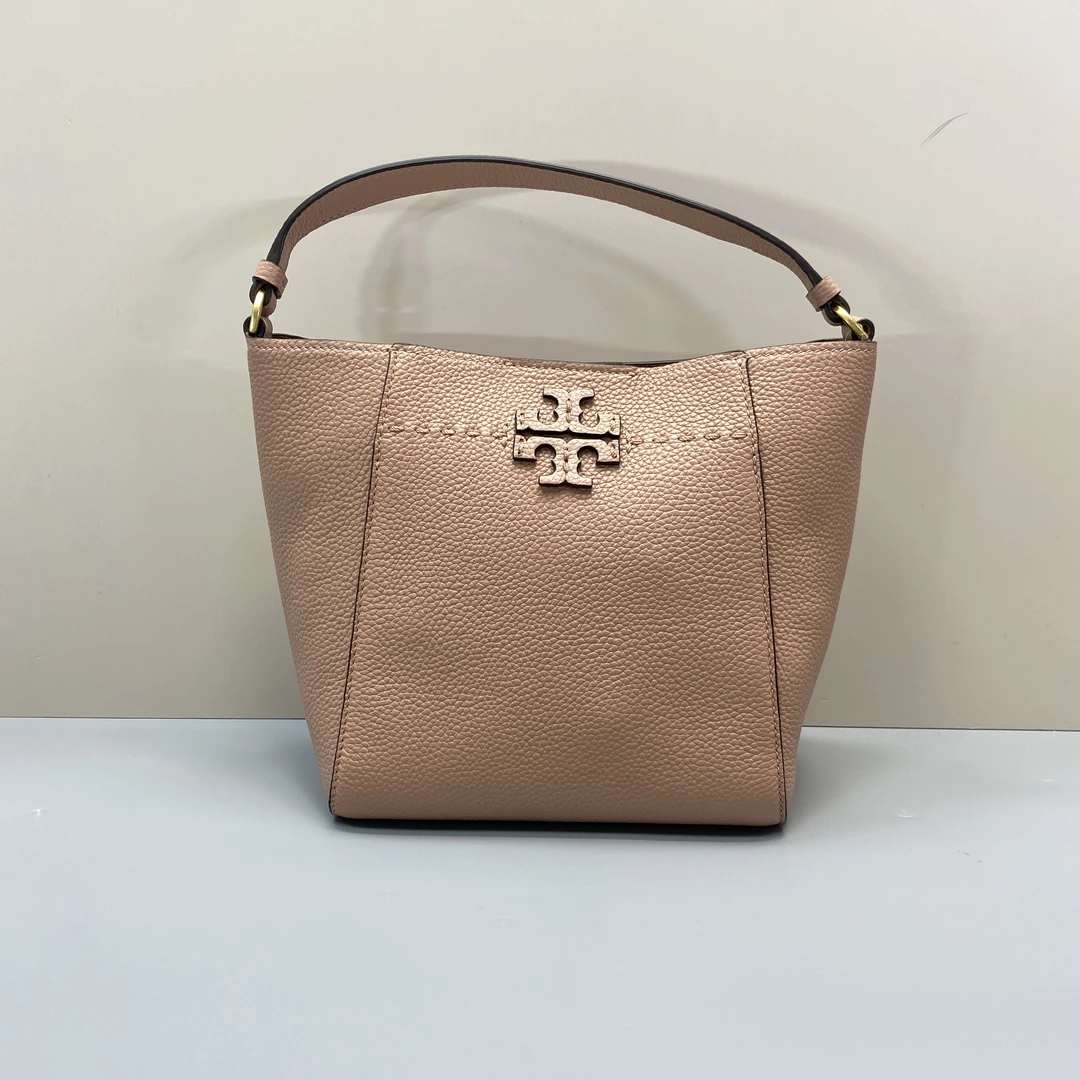 95新 TORY BURCH/汤丽柏琦 粉色变形水桶包 18*20*10cmM010601