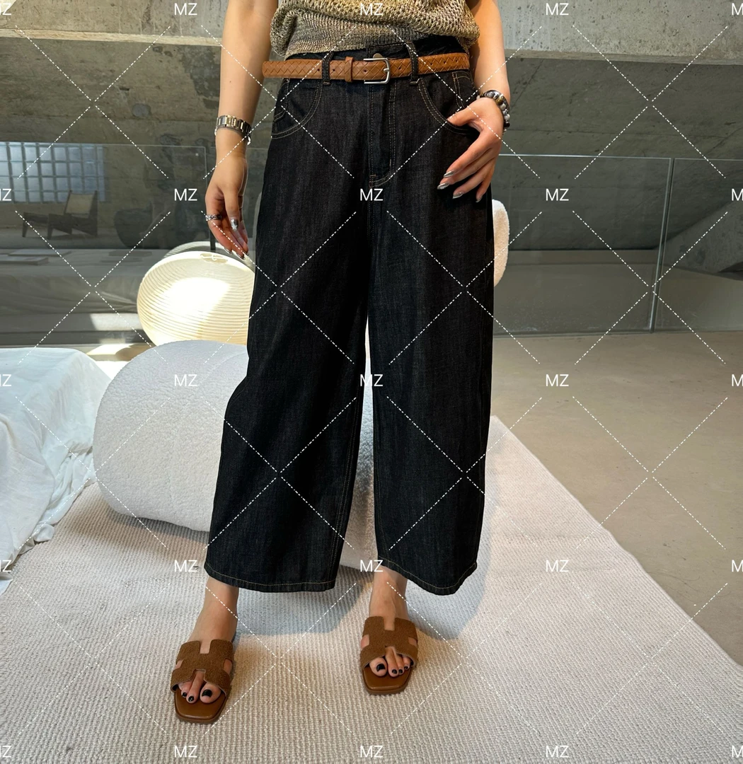 【格子家】韩版蓝色高腰显瘦薄款8分牛仔裤A951