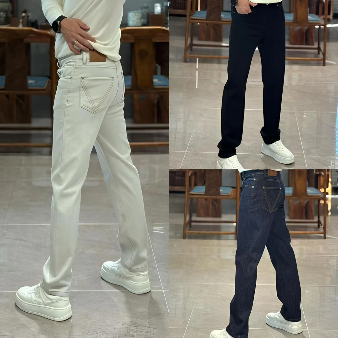 6503欧货秋季轻奢简约复古风立体剪裁纯色男士小直筒牛仔裤