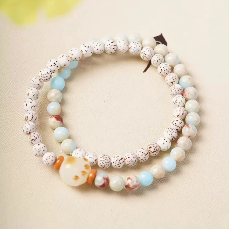 【木云】手工复古新中式寿山石可爱猫爪双圈手串