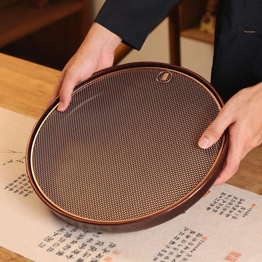 2024新款家用圆形不锈钢茶盘电木底沥水茶托盘轻奢干泡储水茶台