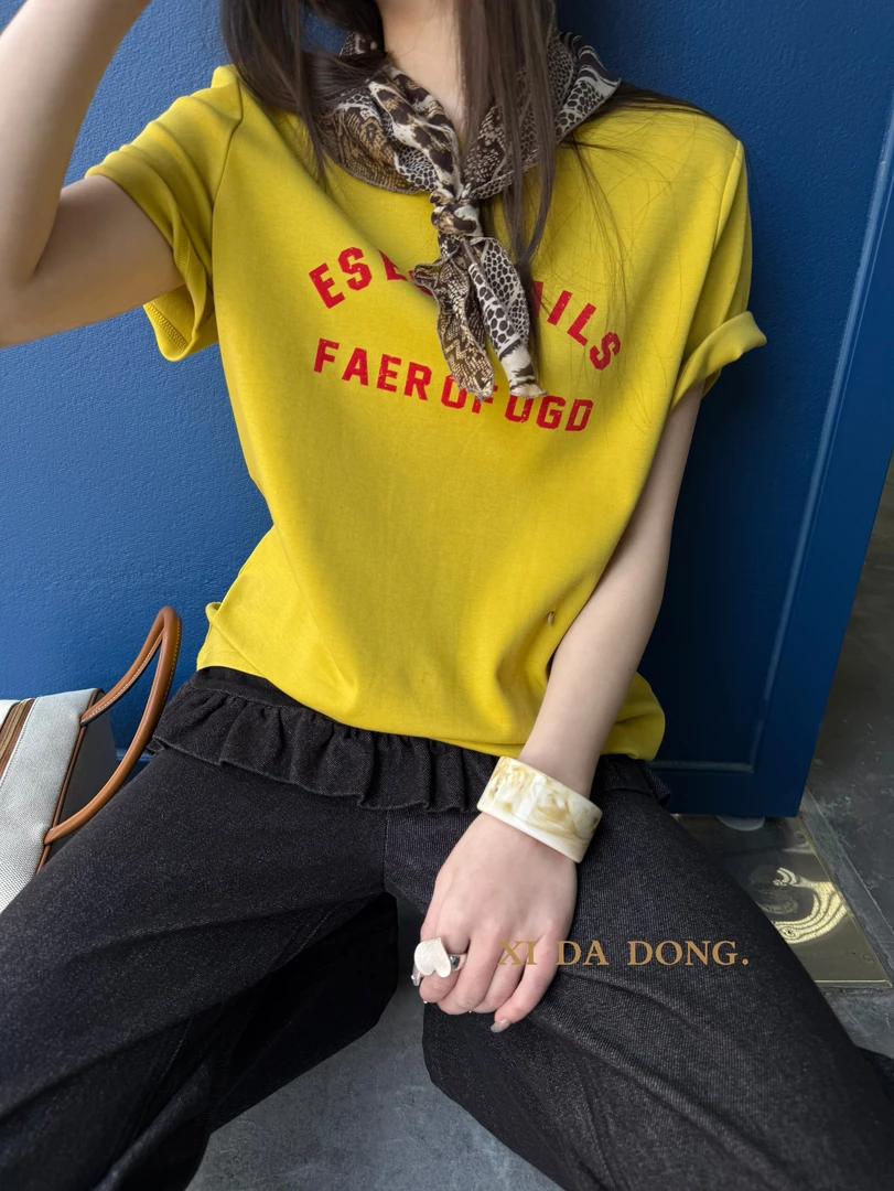 夏季字母印花圆领百搭短袖T恤t恤春夏女士休闲短款时尚半袖2025