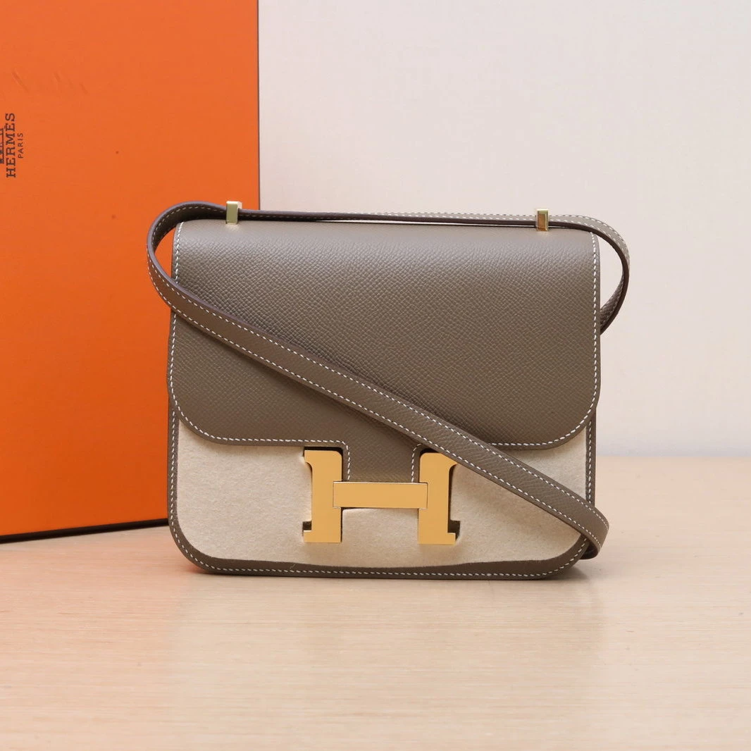 99新 Hermes/爱马仕 【双双】康康 19 Z刻 18大象灰 Epsom皮 金扣