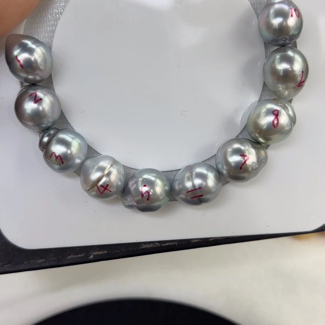 定制海水珍珠裸珠银S925镶嵌12-13铂金灰10颗