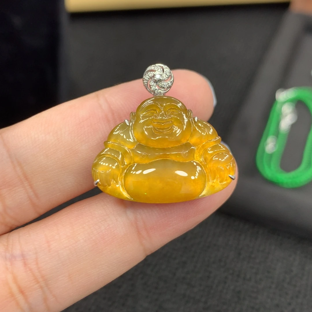 颈饰18K金镶嵌翡翠佛公
