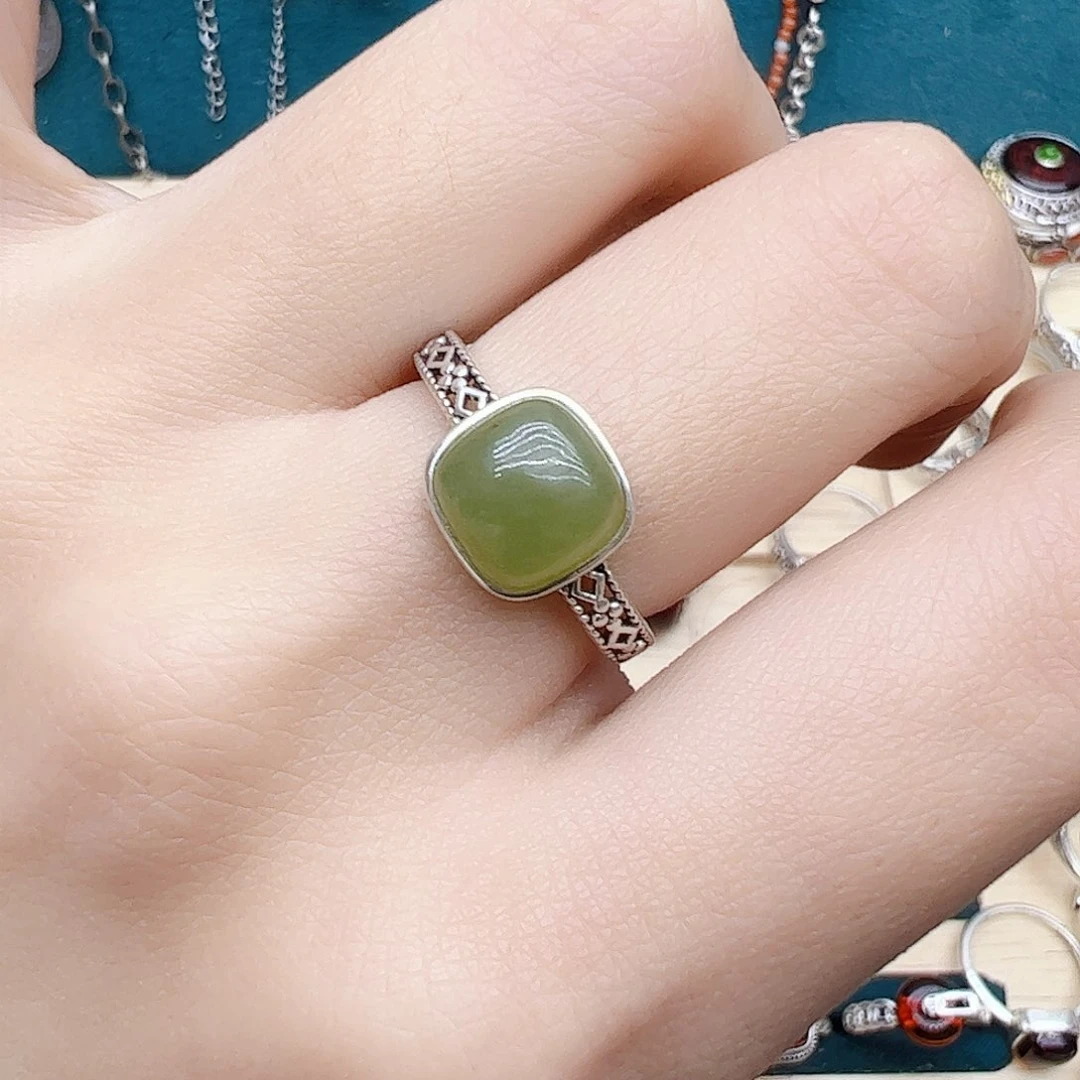 和田玉戒指银S925镶嵌