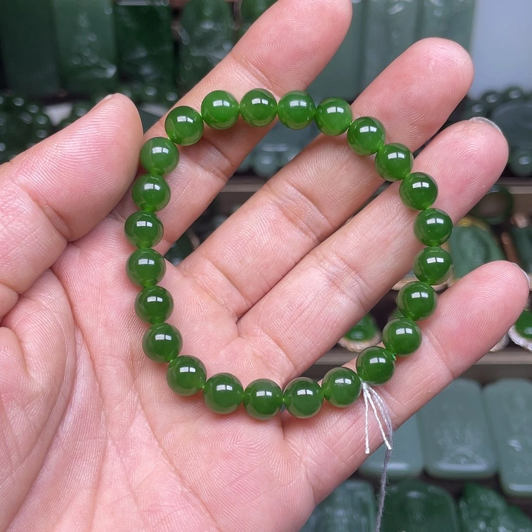 和田玉手串未镶嵌碧玉卡8