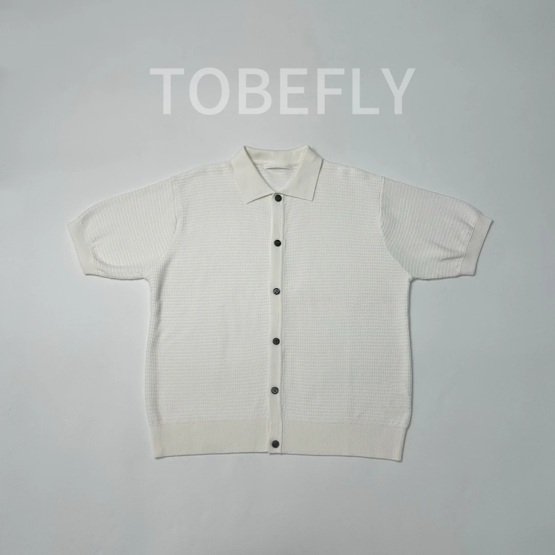Tobefly春夏纯棉短袖珠地纹纽扣开衫POLO领休闲翻领时尚舒适M040