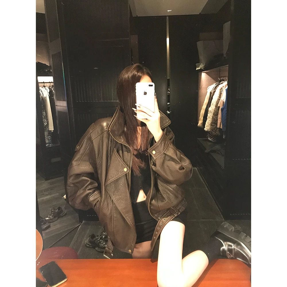 VUMP 春秋季2025新款重工复古立领机车皮衣外套PU夹克上衣男友风