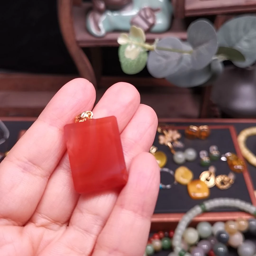 红***心南红玛瑙银S925镶嵌颈饰冰粉