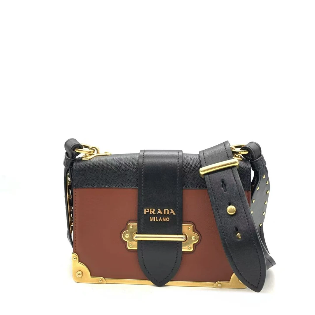 95新 Prada/普拉达 【安则专属】黑红色宫廷盒子包