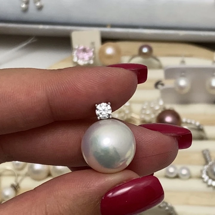 白珍珠戴妃吊坠14m淡水珍珠银S925镶嵌