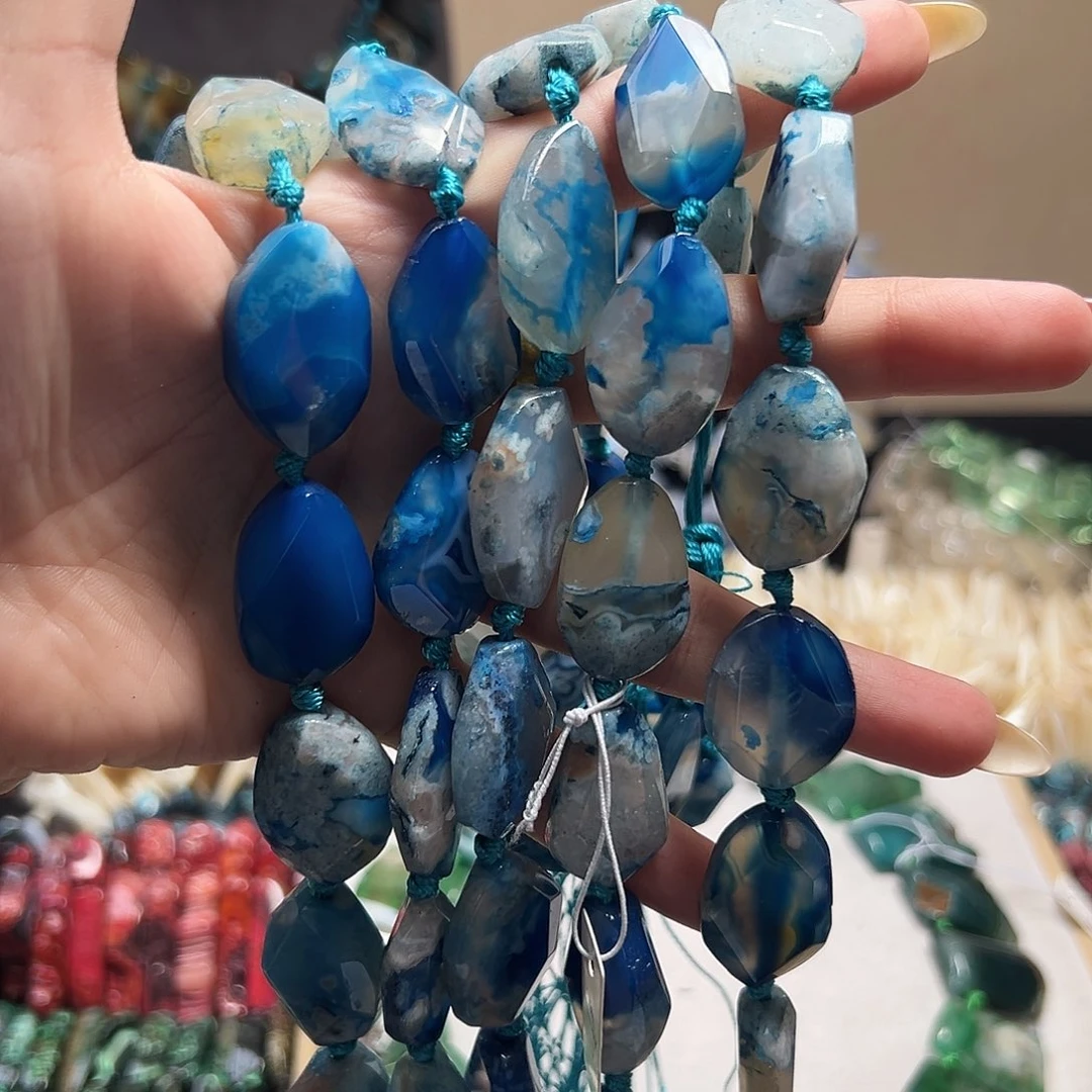 玛瑙/玉髓合金珠宝半成品b419 蓝玛瑙切面一条