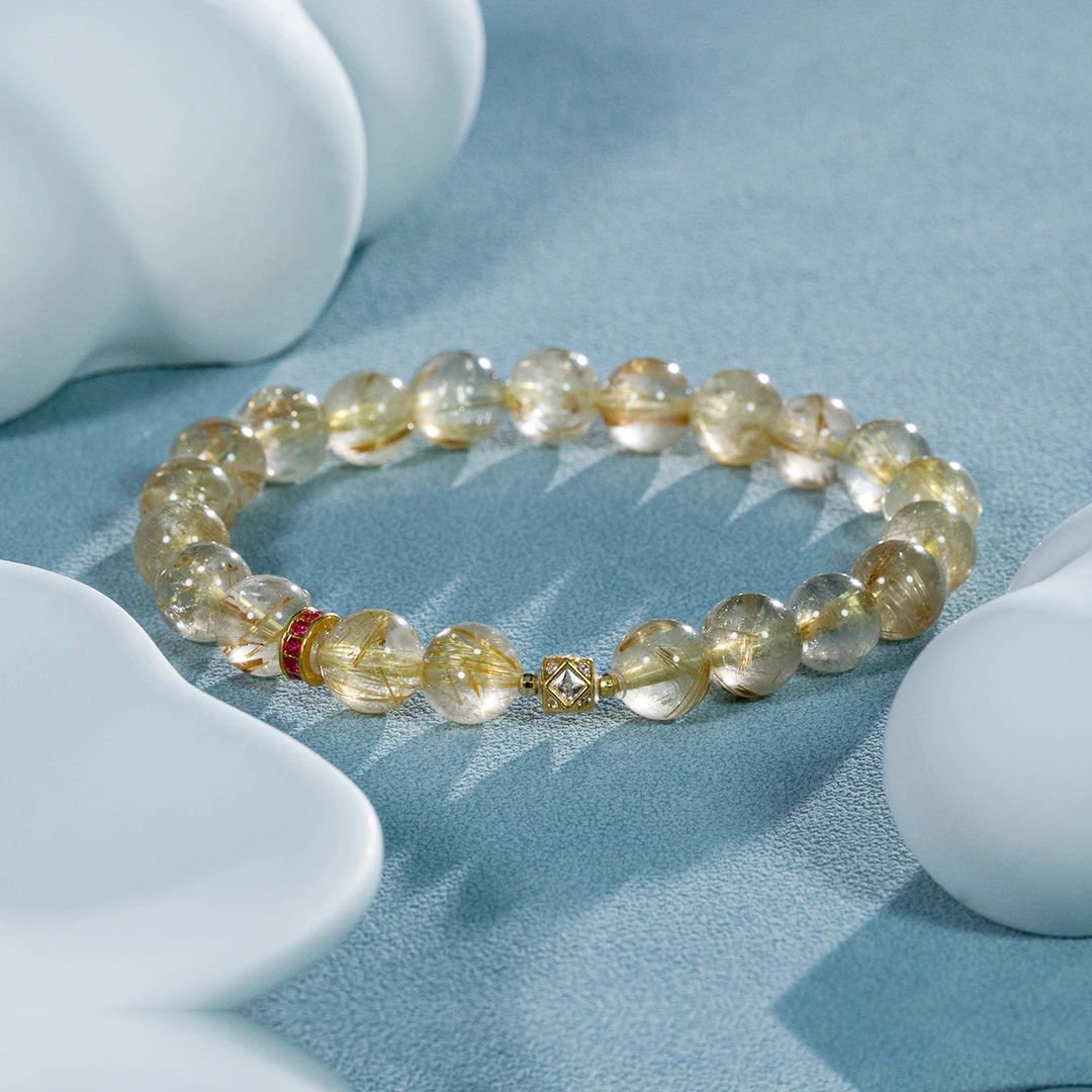 【岁华流金】18k金天然金发晶手串-2500168-（天然珠宝多样性发其一）