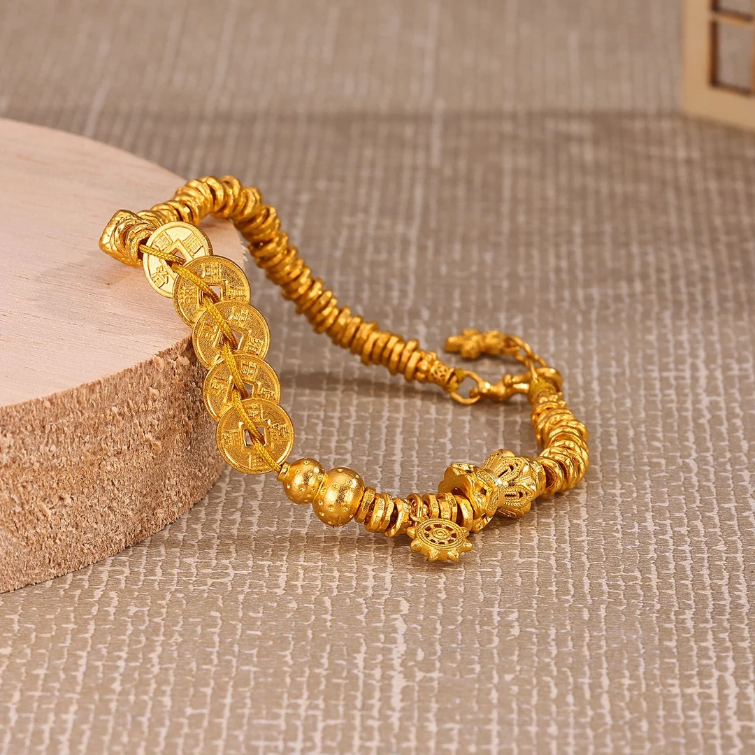 12期免息【中国黄金】足金999五帝钱盘缠葫芦黄金手链女款轻奢