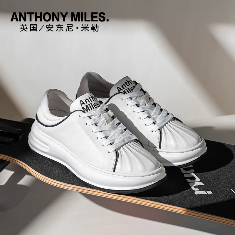 安东尼米勒休闲皮鞋男真皮软底运动男士商务西装黑色板鞋夏季男鞋