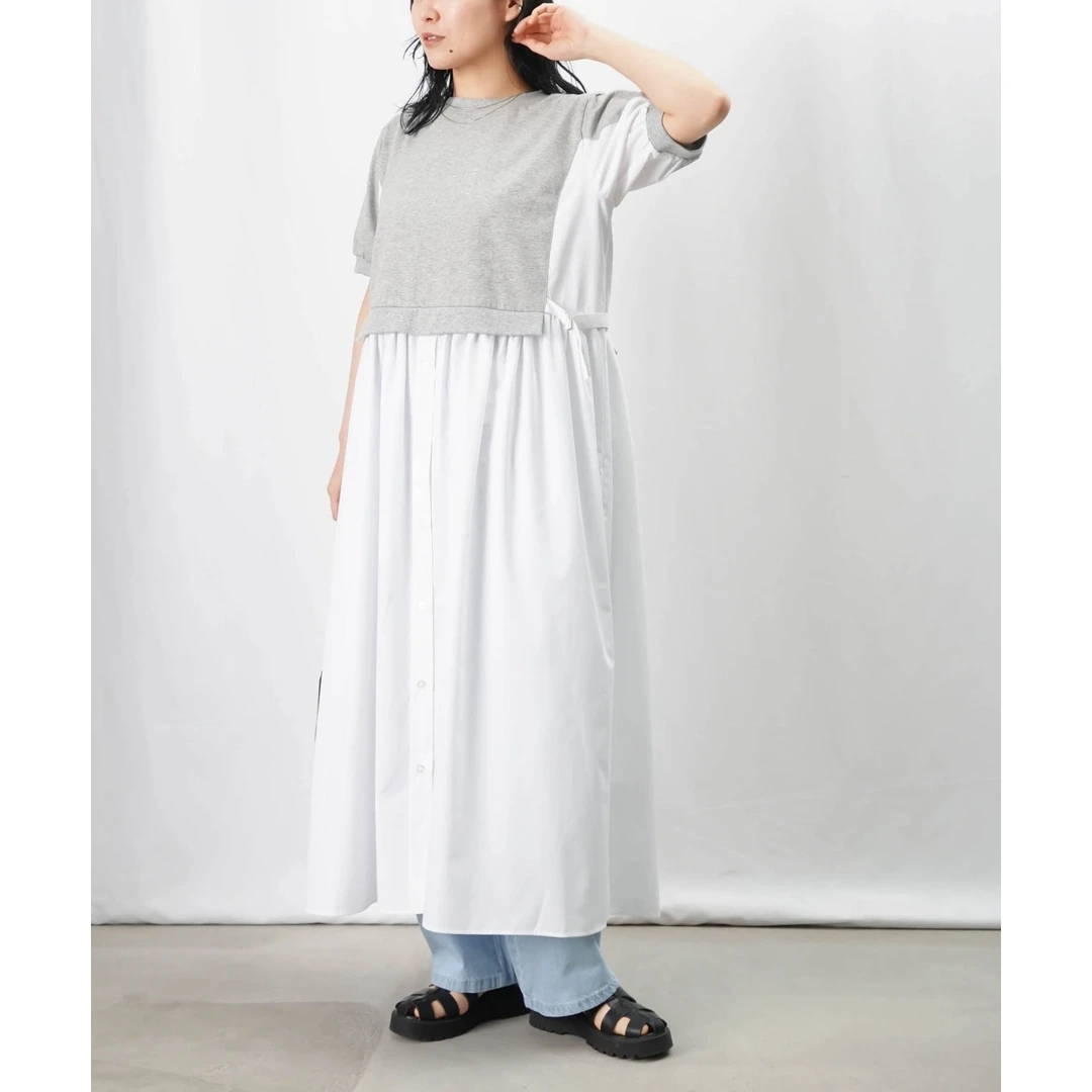 【六哥家】夏季新款 L 时尚休闲气质宽松设计感拼色对接连衣裙